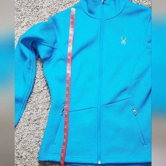 Spyder Teal Blue Ribbed Full Zip Jacket - Picture 3 of 8